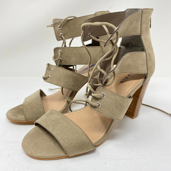 Torrid Sz 10W Taupe Cage Heeled Sandals Lace Up - Picture 3 of 8